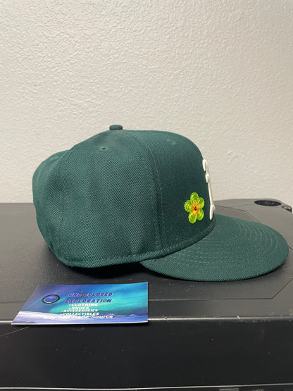 Dark Green Oakland athletics floral fitted hat
