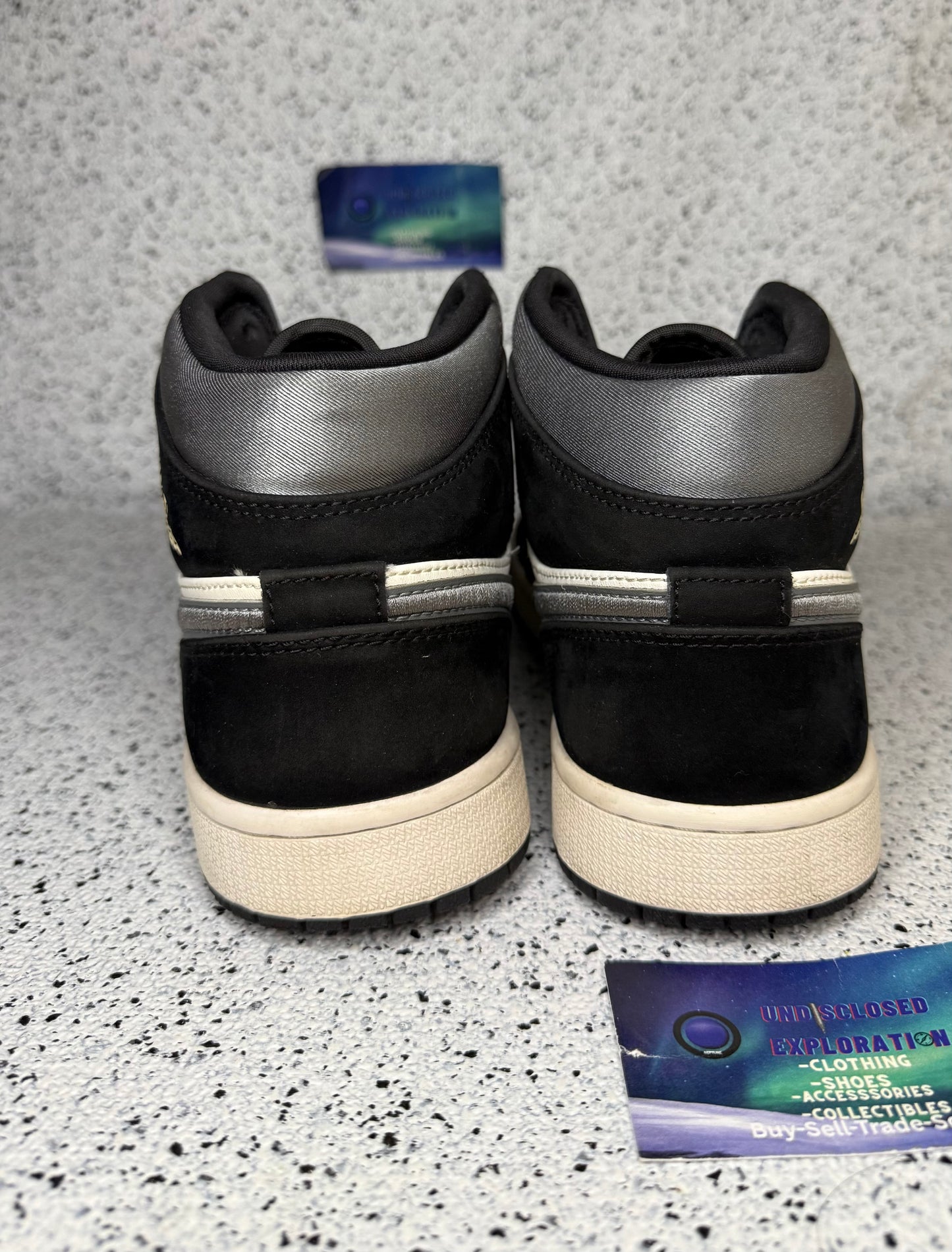 Jordan 1 Mid Satin Grey Toe 9.5 Men/11 Women “Preowned”