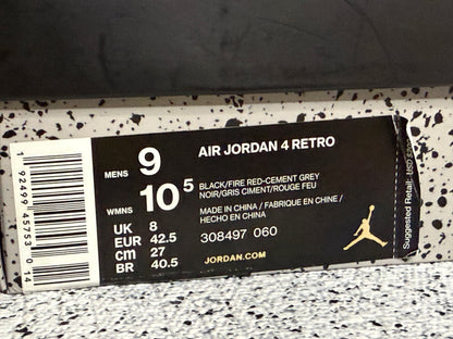 Jordan 4 Bred 2019 9 Men/10.5 Women “Preowned”