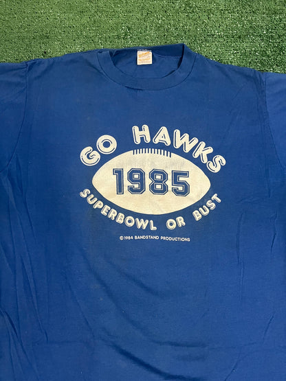 Vintage 1985 Seattle Seahawks Go hawks Superbowl or bust tee