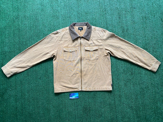 Tan Stussy Denim zip up Jacket