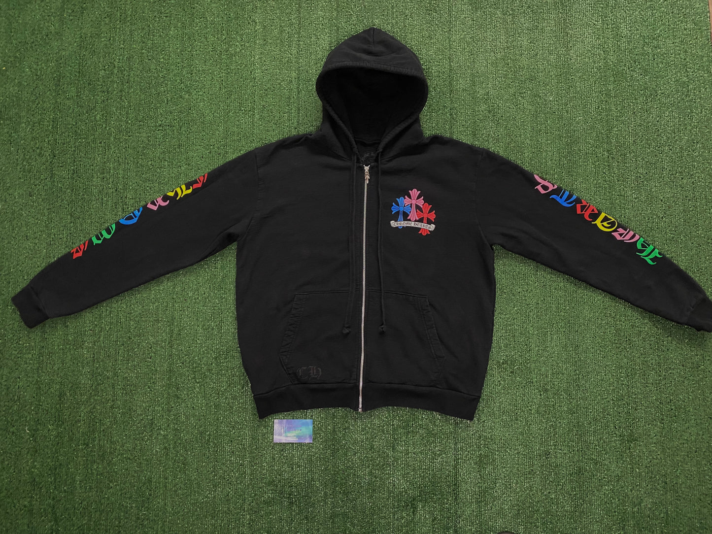 Chrome hearts multi color cemetery cross zip up hoodie