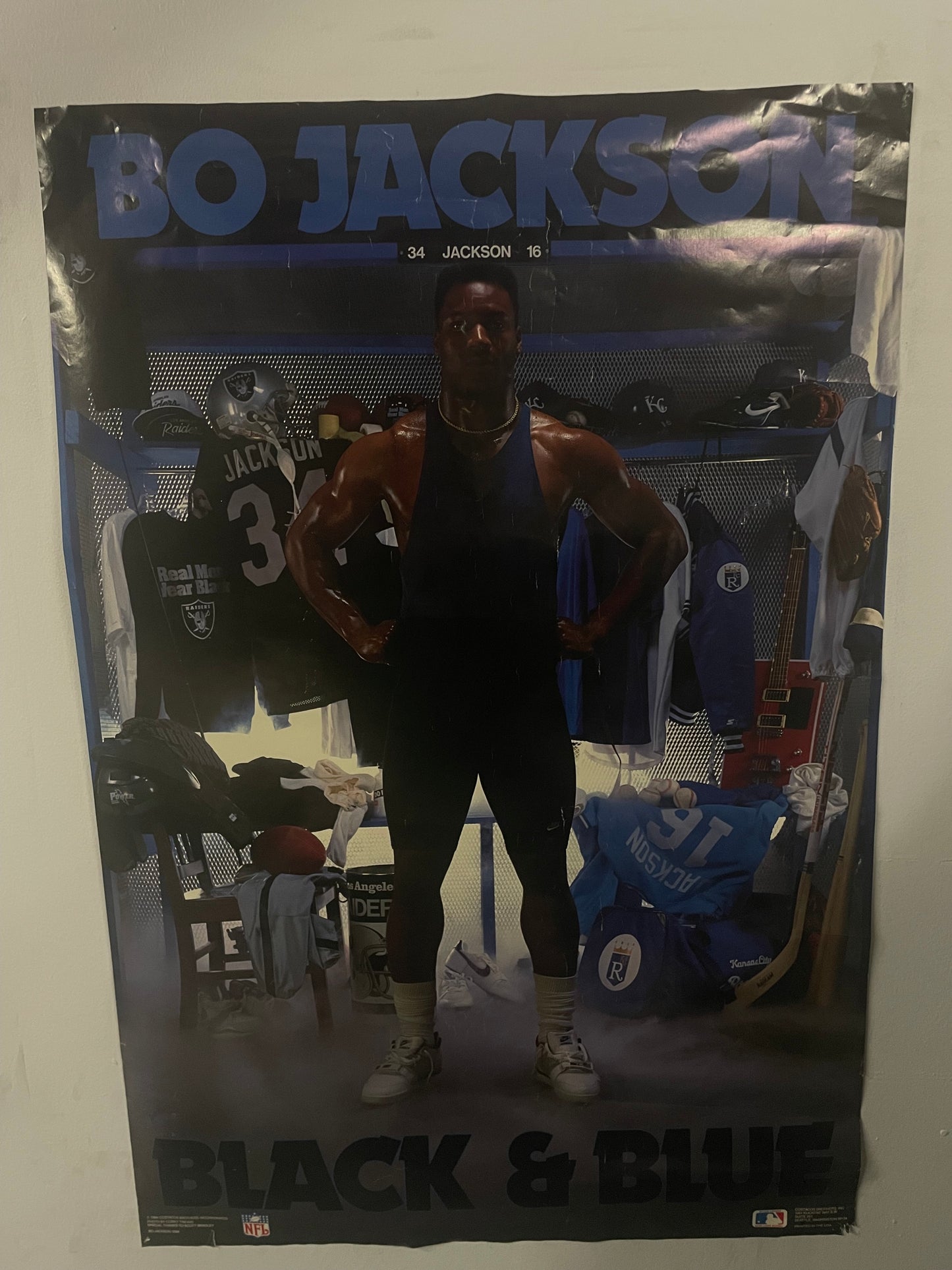 Vintage 1980s Bo Jackson Kansas City royals & Los Angeles raiders poster