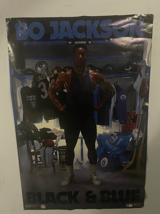 Vintage 1980s Bo Jackson Kansas City royals & Los Angeles raiders poster
