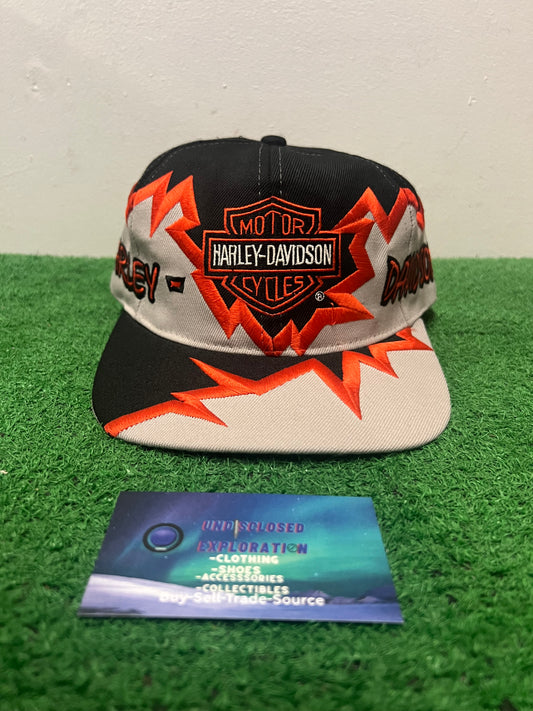 Vintage 1990s Harley Davidson orange shockwave hat