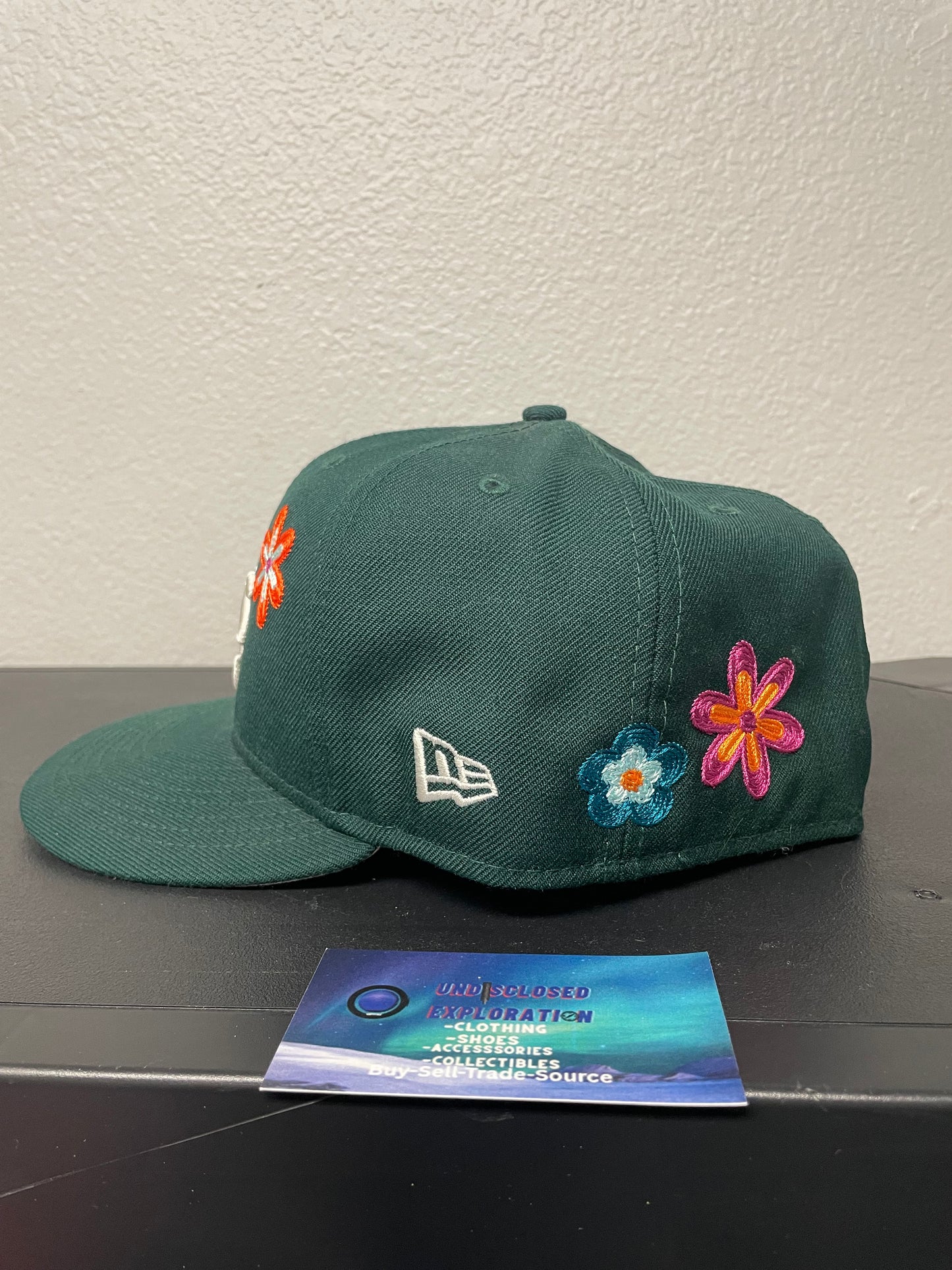 Dark Green Oakland athletics floral fitted hat