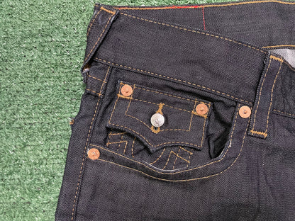 True Religion dark wash  gold stitch jeans
