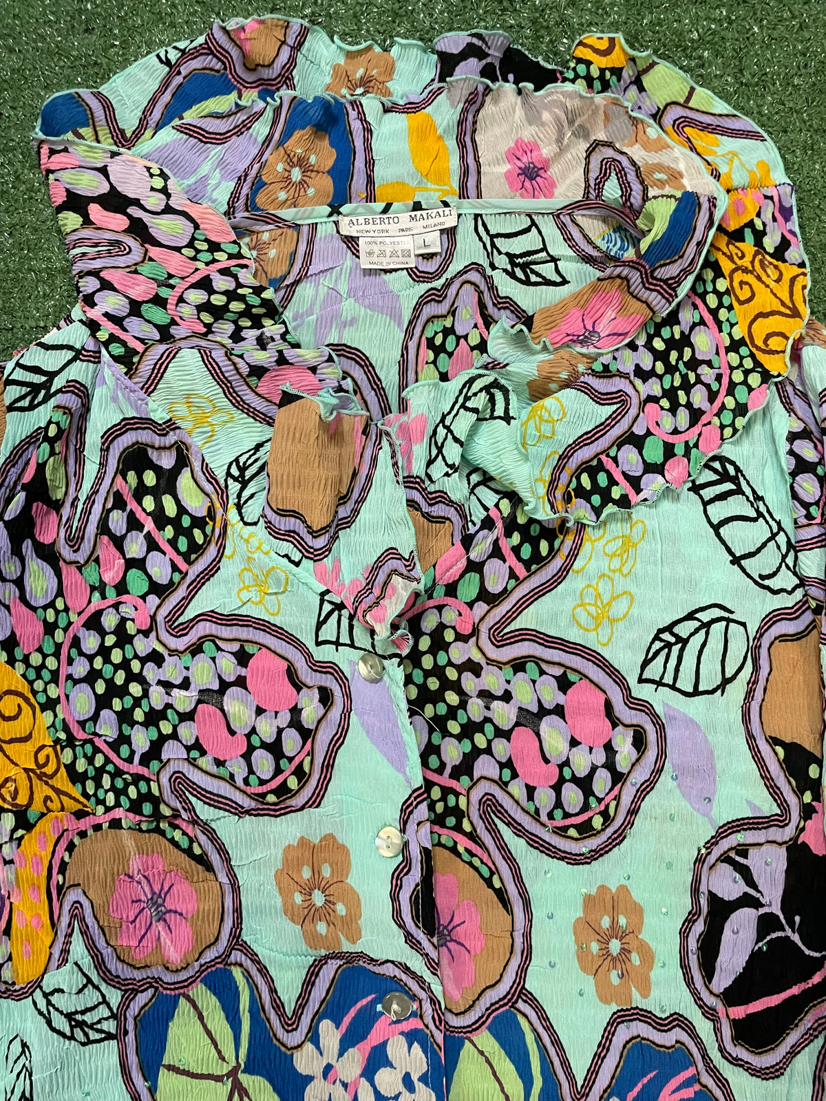 Alberto Makali multi color crinkly ruffled blouse