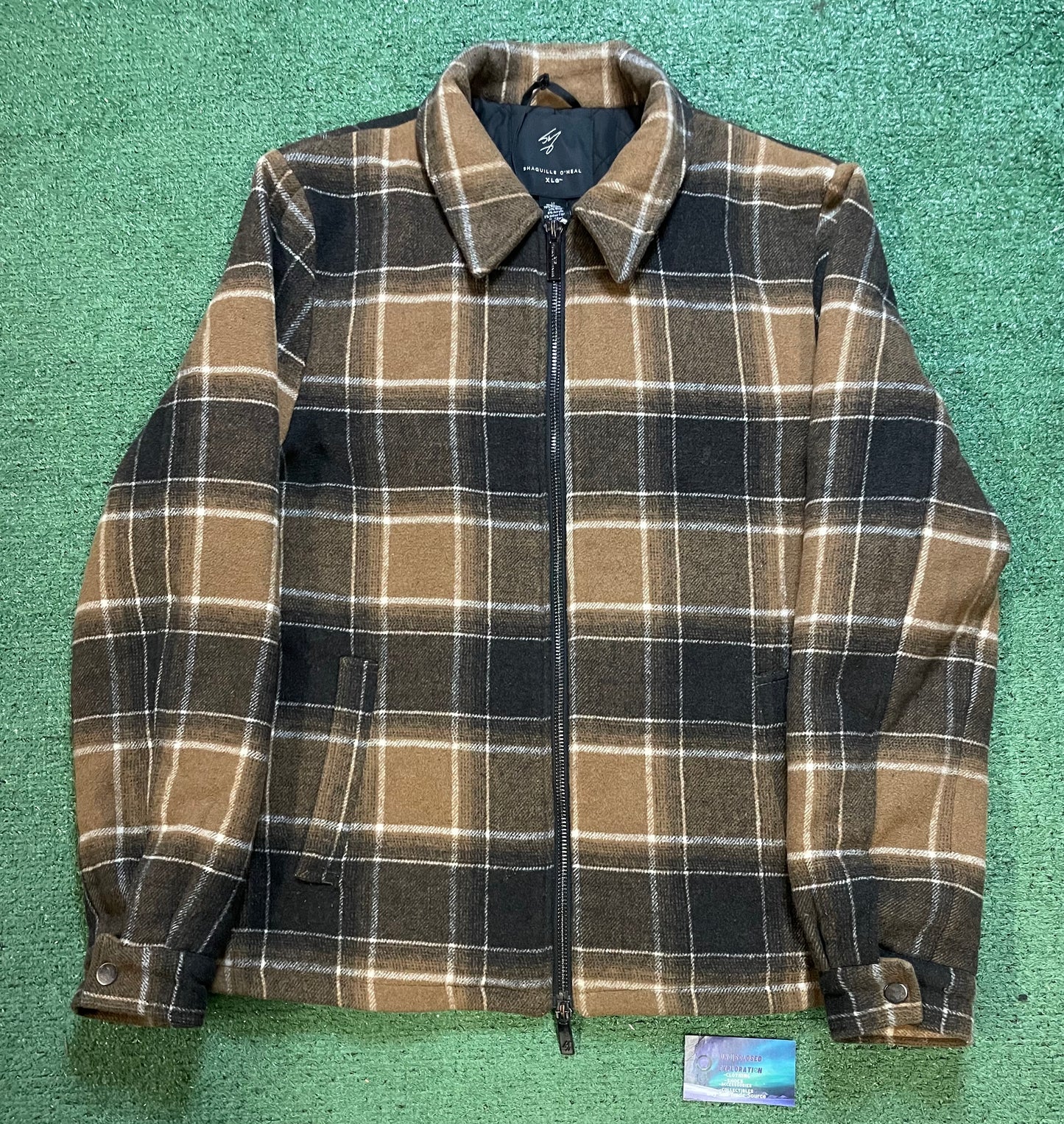 Shaquille O’Neal brown and tall full zip plaid jacket