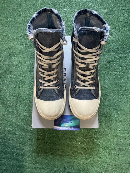 Balenciaga high top Paris denim destroyed sneaker size 12men/13.5women(EU 45)