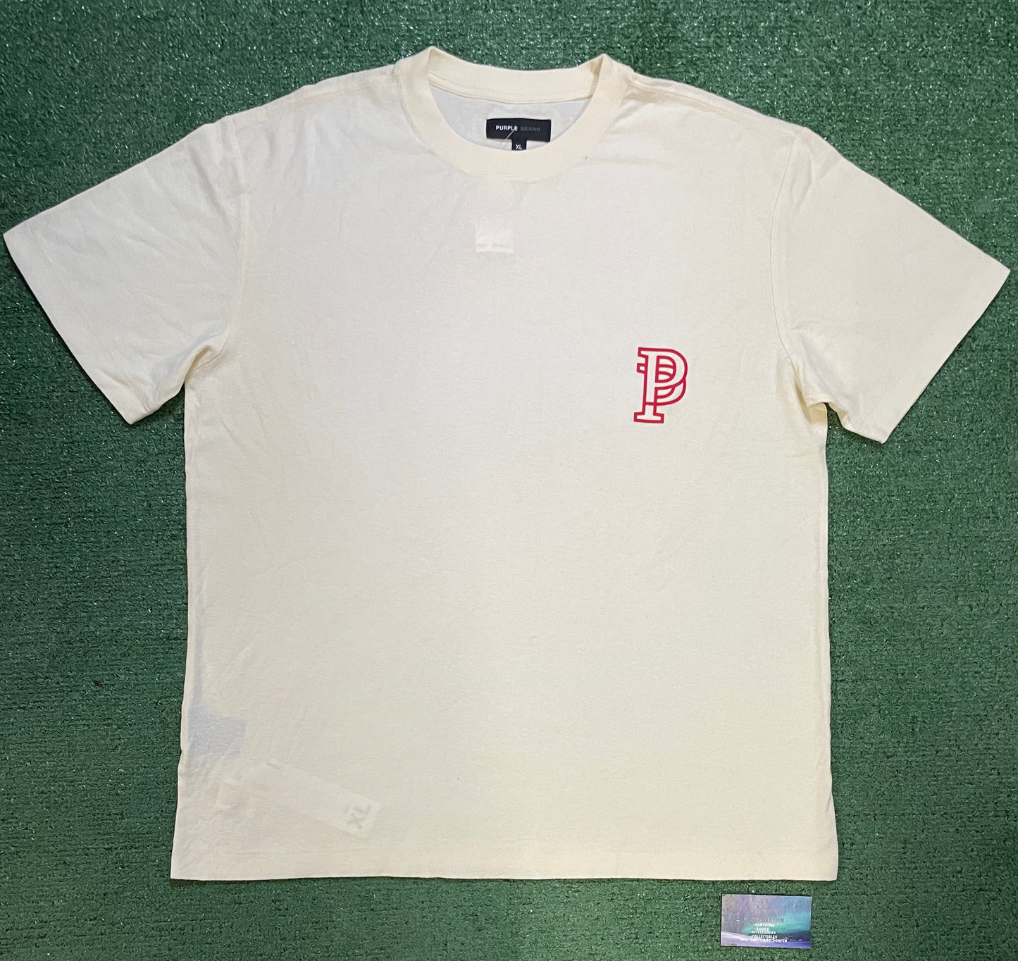 Purple brand embroidered logo cream tee
