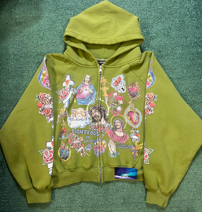 We Are Righteous Risen King Zip Up Moss green hoodie