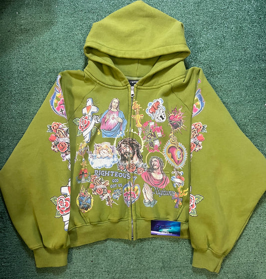 We Are Righteous Risen King Zip Up Moss green hoodie