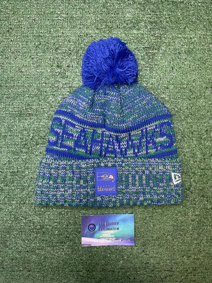 Seattle Seahawks 2025 Throwback Sideline Cuff Pom Beanie