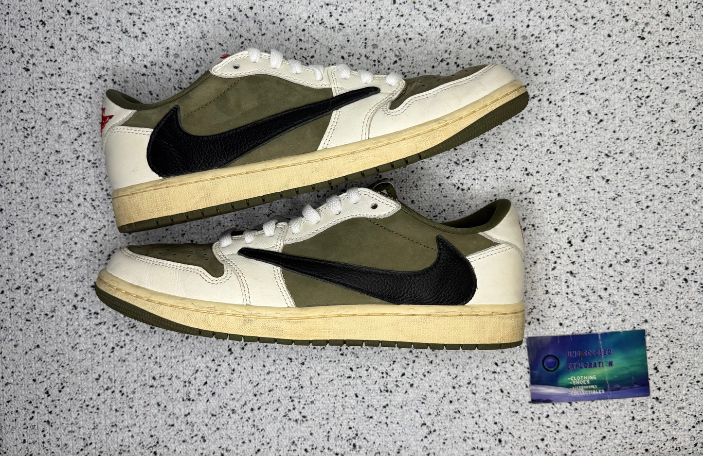 Jordan 1 Low Travis Scott Medium Olive 9.5 Men/11 Women “Preowned”