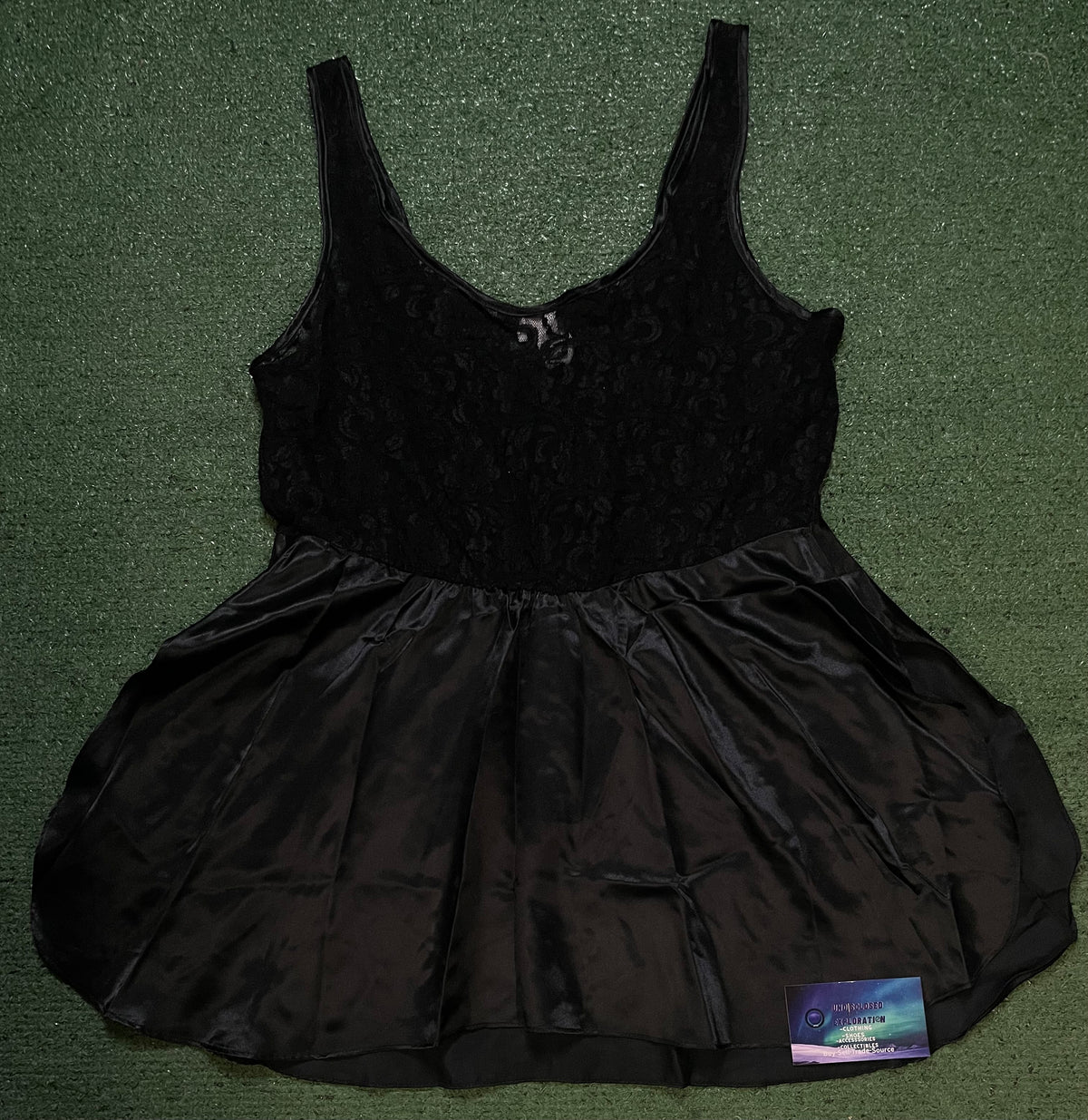 vintage Cinema Etoile black satin and lace babydoll top
