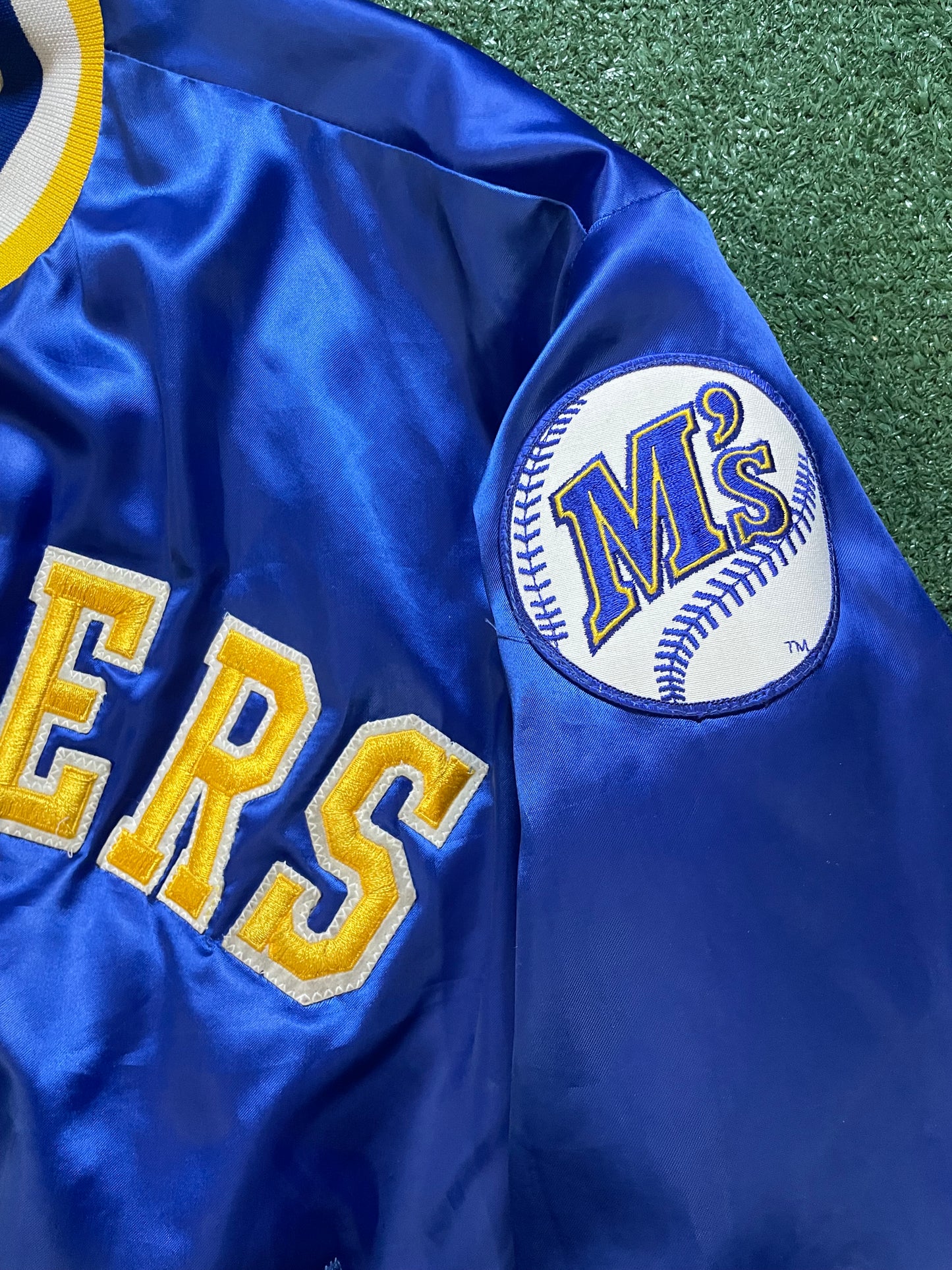 Vintage 1980s Seattle Mariners satin blue and gold jacket