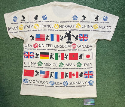 Vintage 1990s Walt Disney world Epcot center all over print flag tee