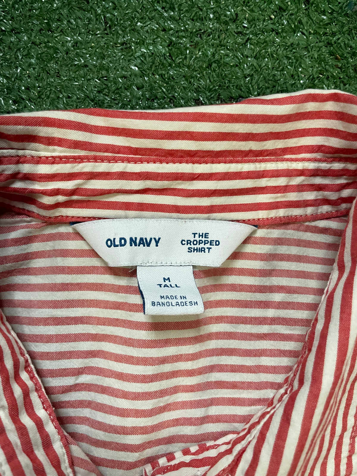 Old Navy red and white cropped shirt