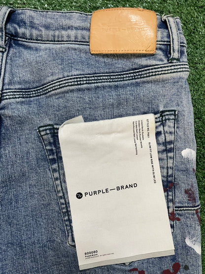 Purple brand paint splatter jeans