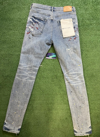Purple brand paint splatter jeans