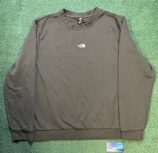 The North Face center logo olive green crewneck