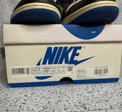 Jordan 1 Low Travis Scott Fragment 10.5 Men/12 Women “Preowned”
