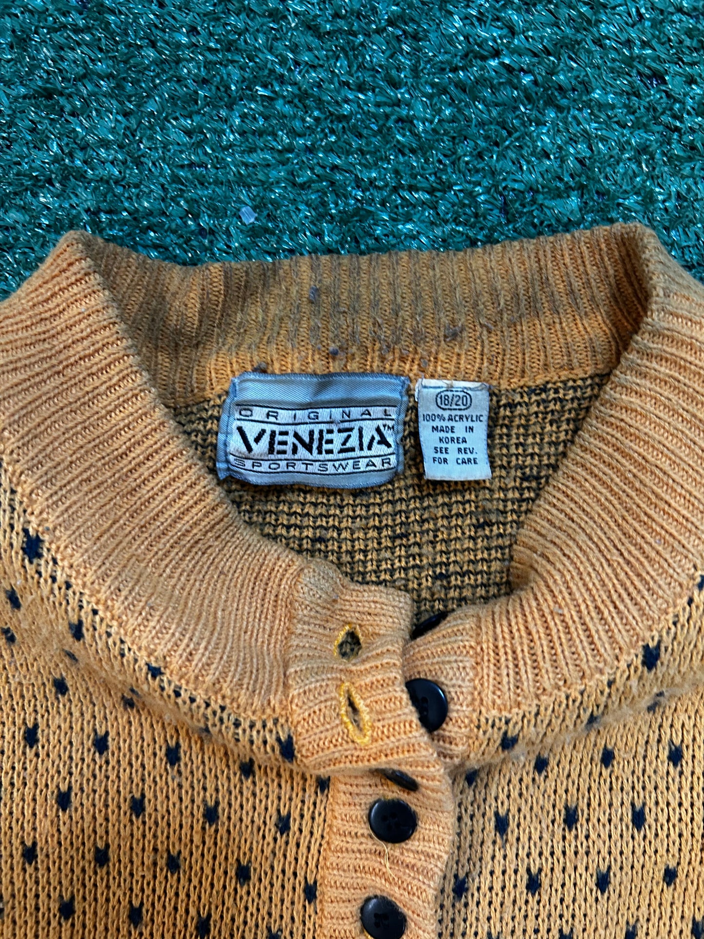 Vintage 1980s mustard polka dot cardigan
