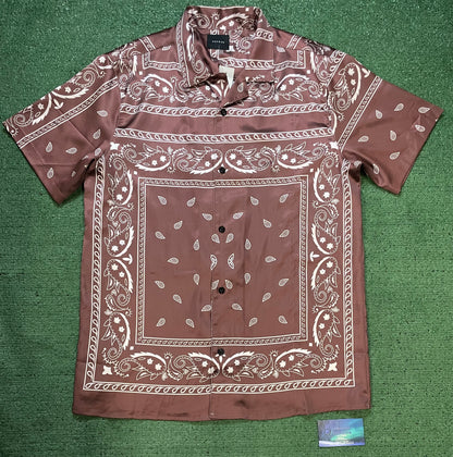Pacsun brown & white brown paisley button up