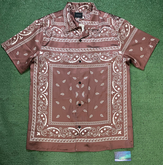 Pacsun brown & white brown paisley button up