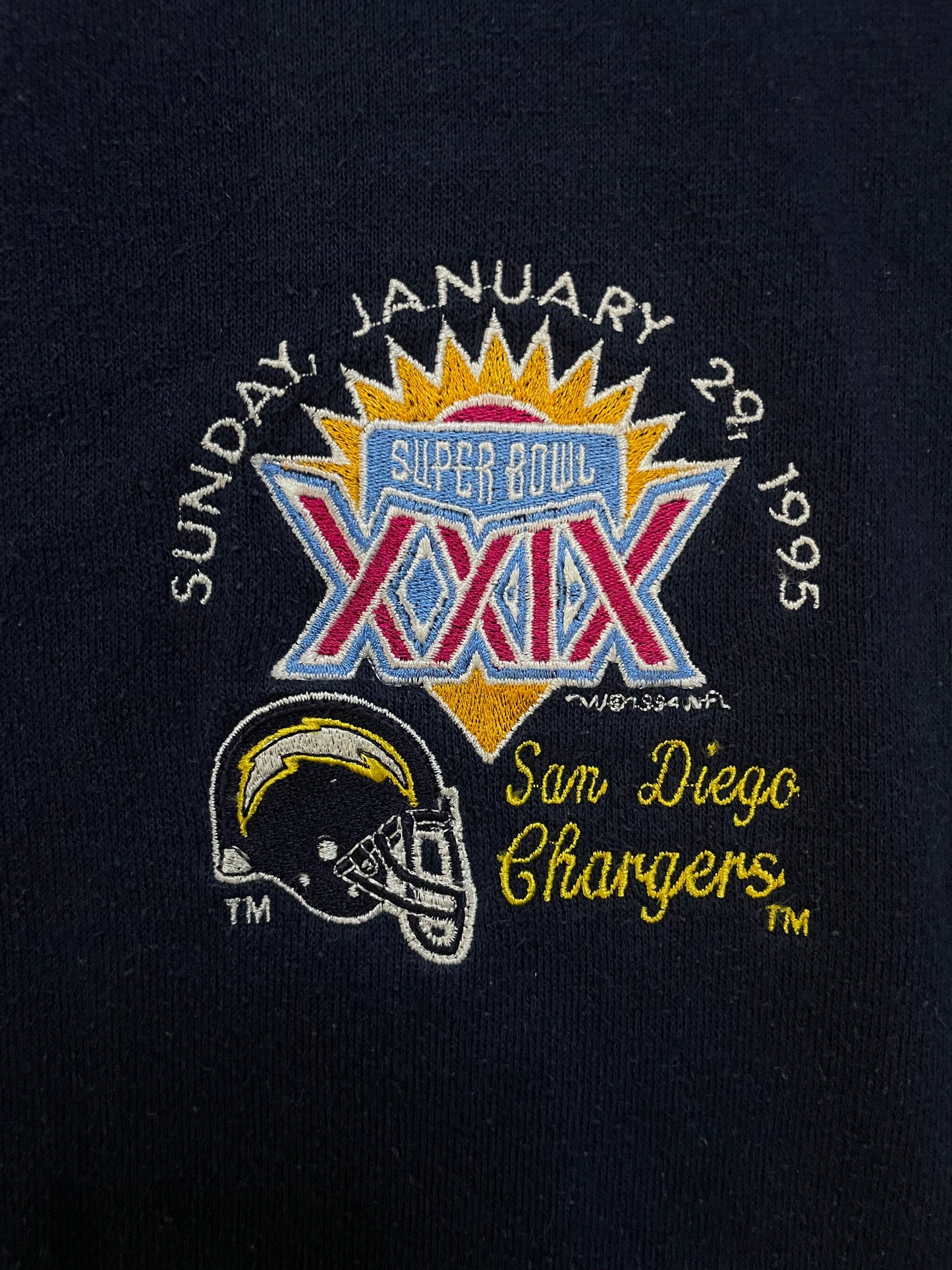 Vintage 1990s SuperBowl 29 XXIX San Diego Chargers embroidered crewneck