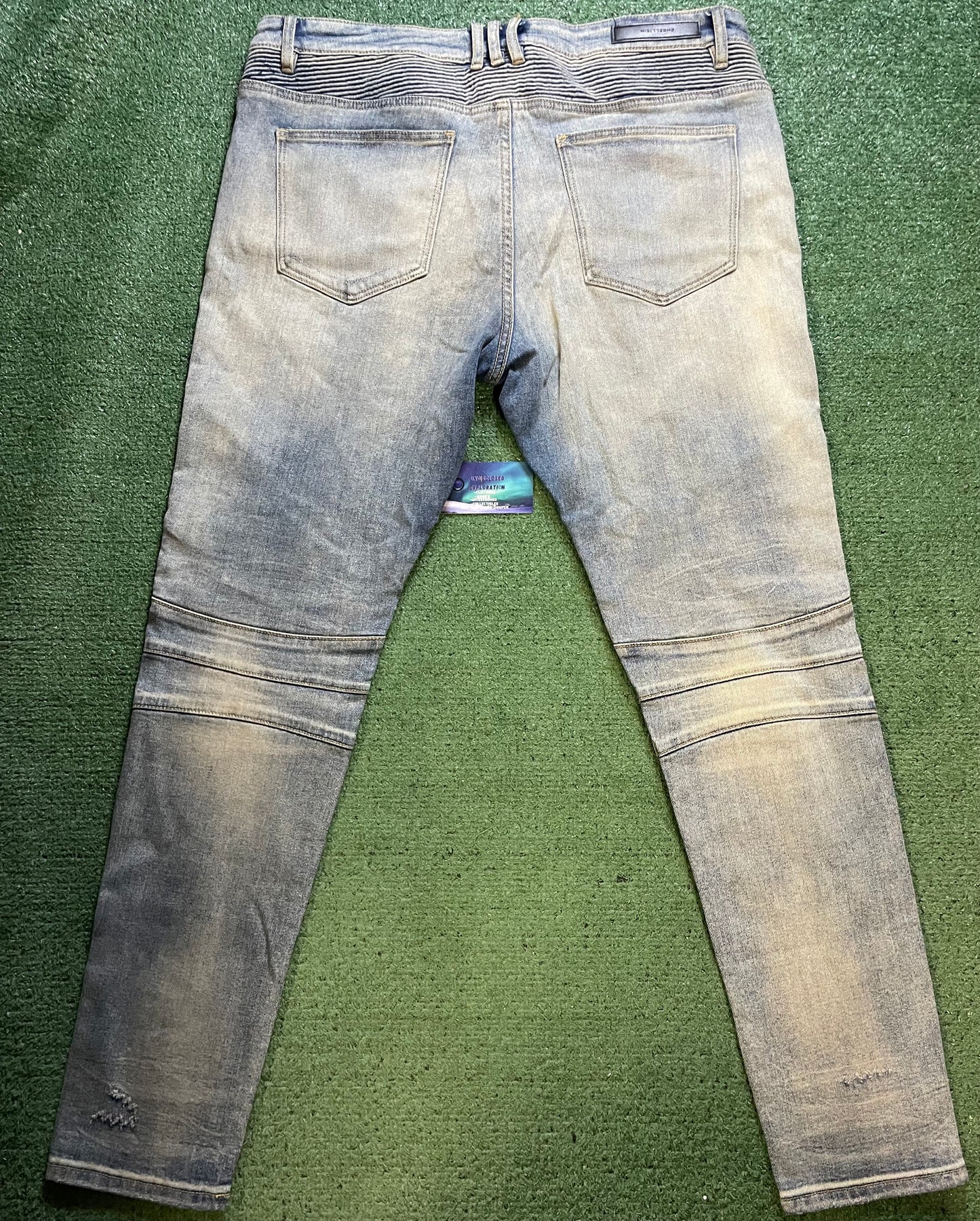 Embellish light wash biker jeans