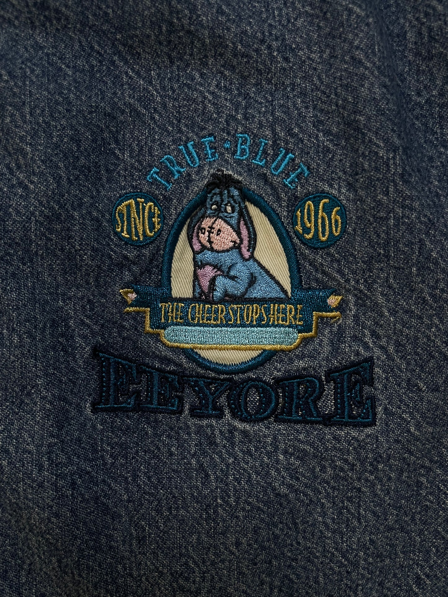 Vintage 1990s Eeyore Disney varsity denim jacket