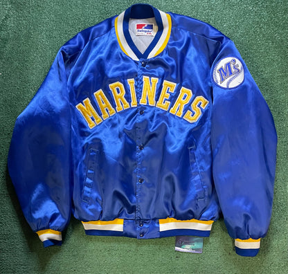 Vintage 1980s Seattle Mariners satin blue and gold jacket