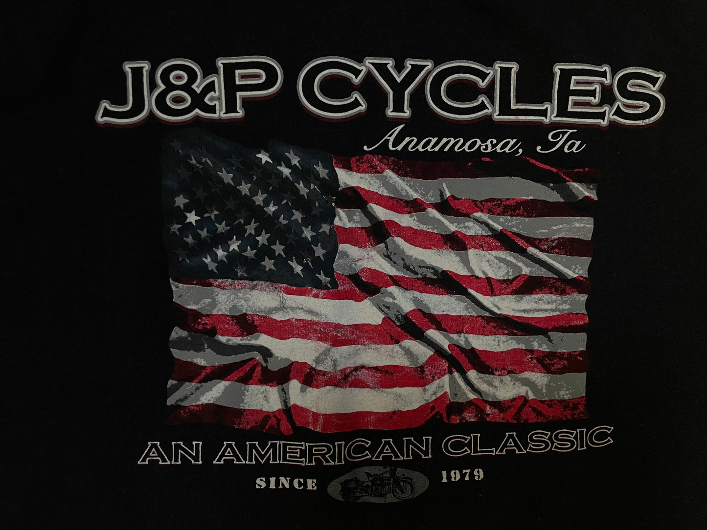 Vintage 1990s J&P CYCLES  motorcycle flag longsleeve tee