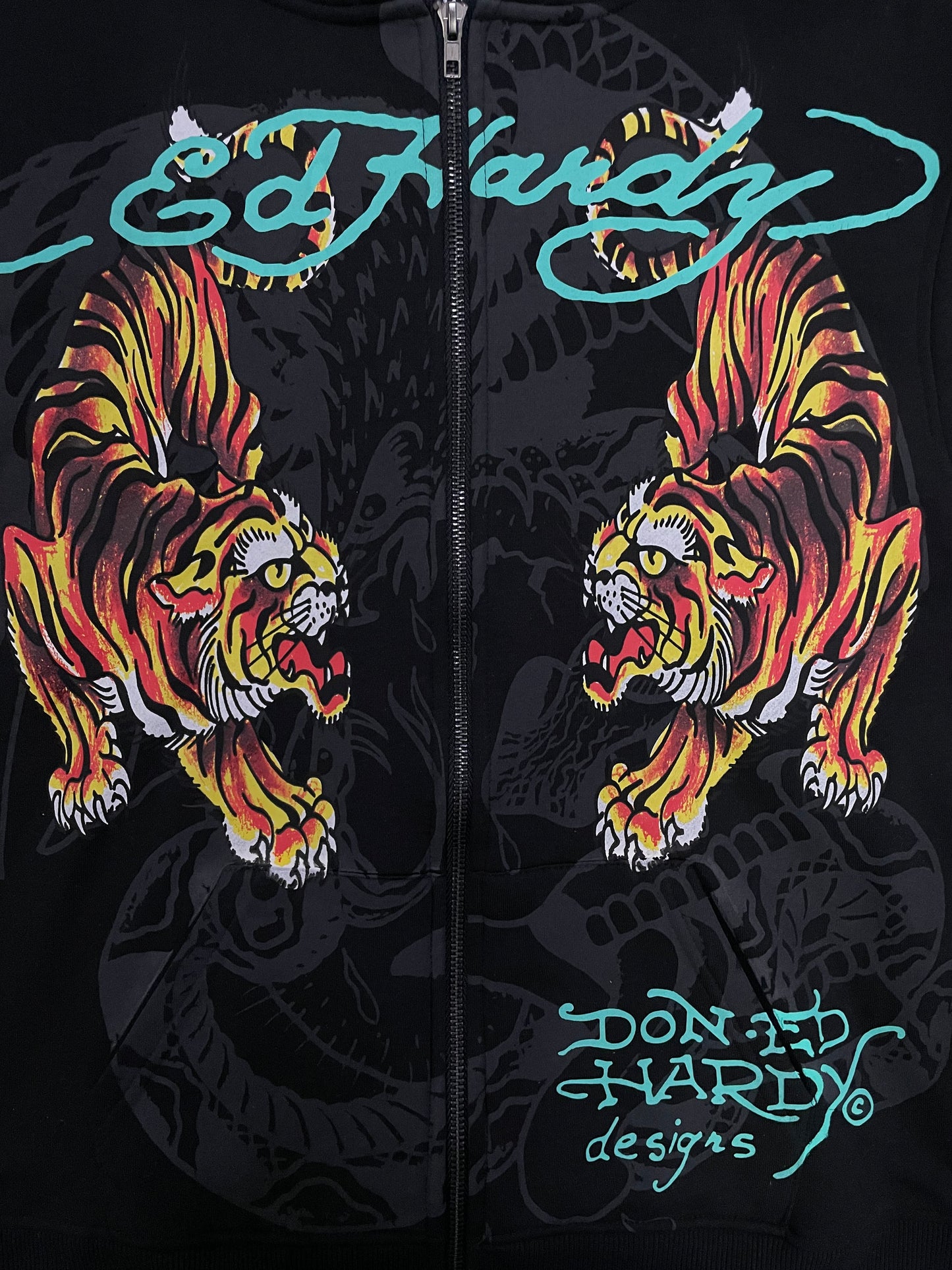 Ed Hardy zip up all over print tiger hoodie