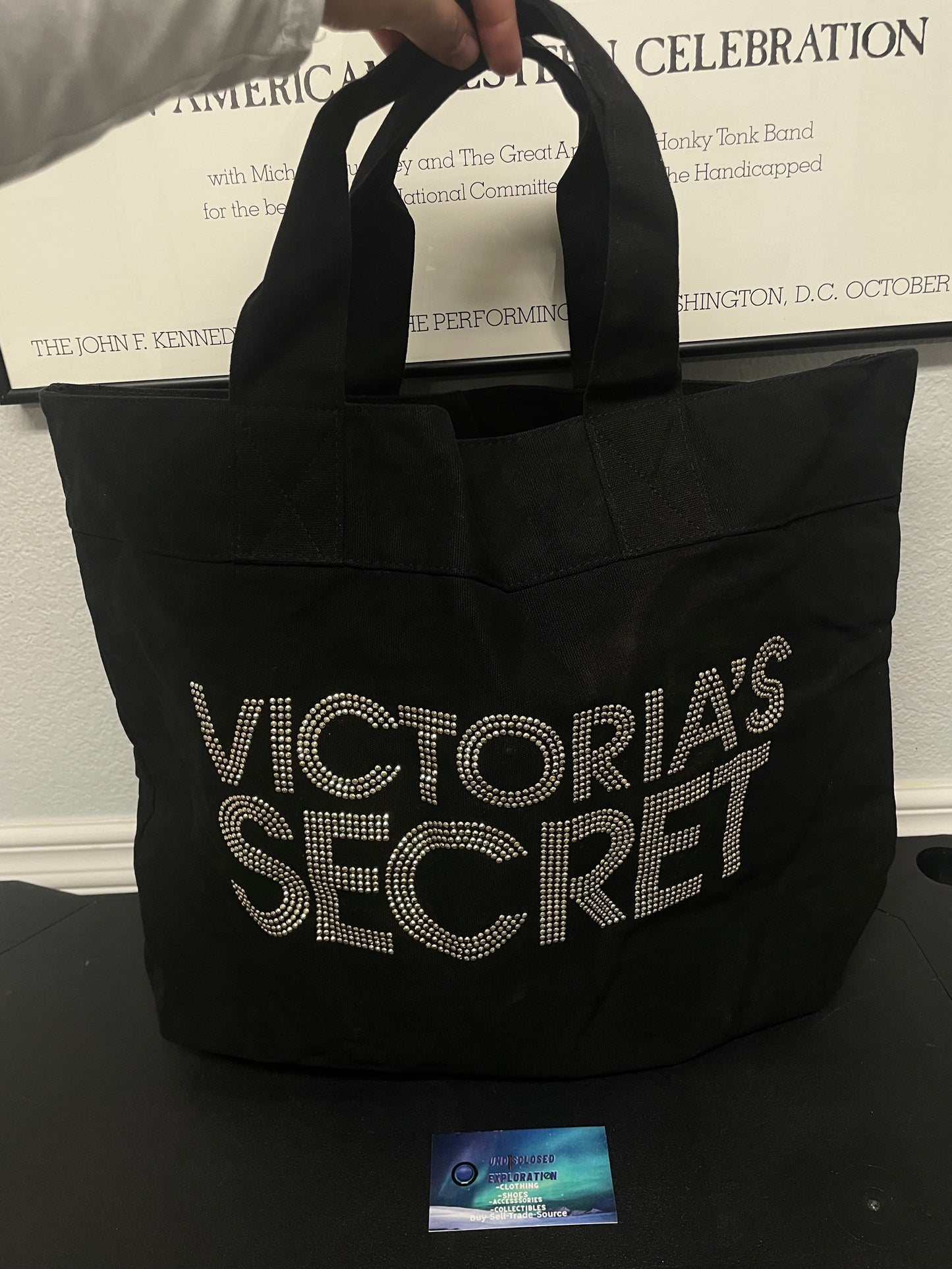 Victoria’s Secret black canvas studded tote bag