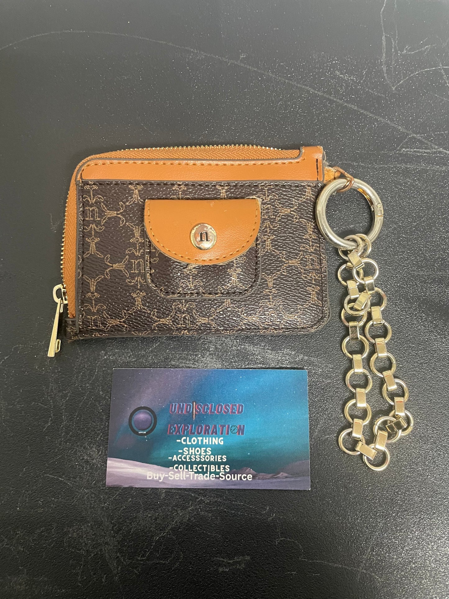 Nanette Lepore brown monogram logo coin purse and card case wallet