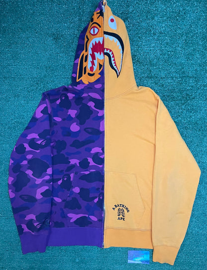 Bape Color Camo Tiger Shark Half Full Zip Hoodie