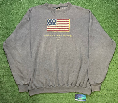 Vintage 1990s Harley Davidson embroidered grey El Paso Texas flame crewneck