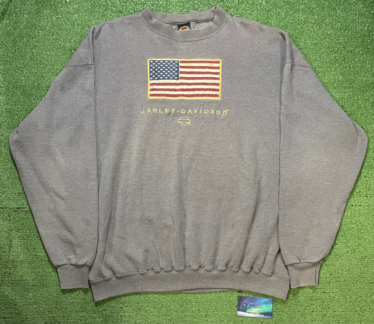 Vintage 1990s Harley Davidson embroidered grey El Paso Texas flame crewneck