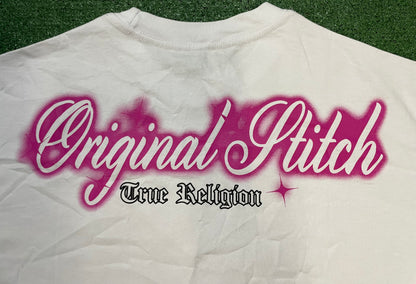 True Religion original stitch  white & pink tee
