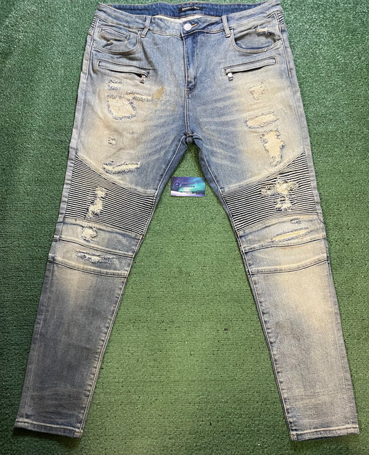 Embellish light wash biker jeans