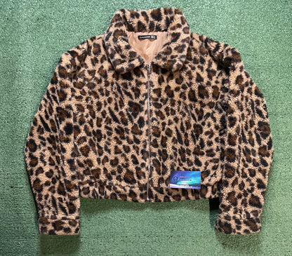 Cheetah fleece zip up jacket