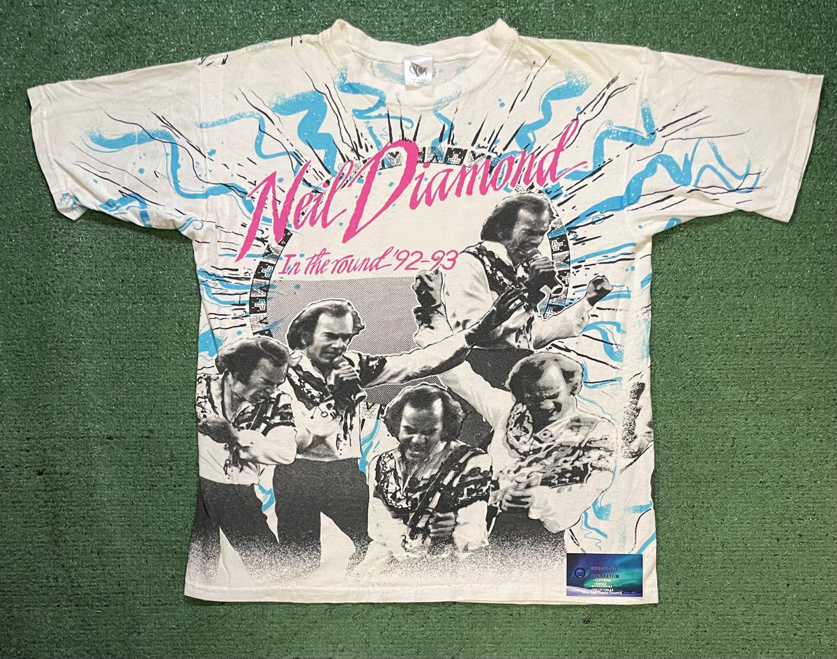 Vintage 1990s Neil Diamond in the round all over print tee