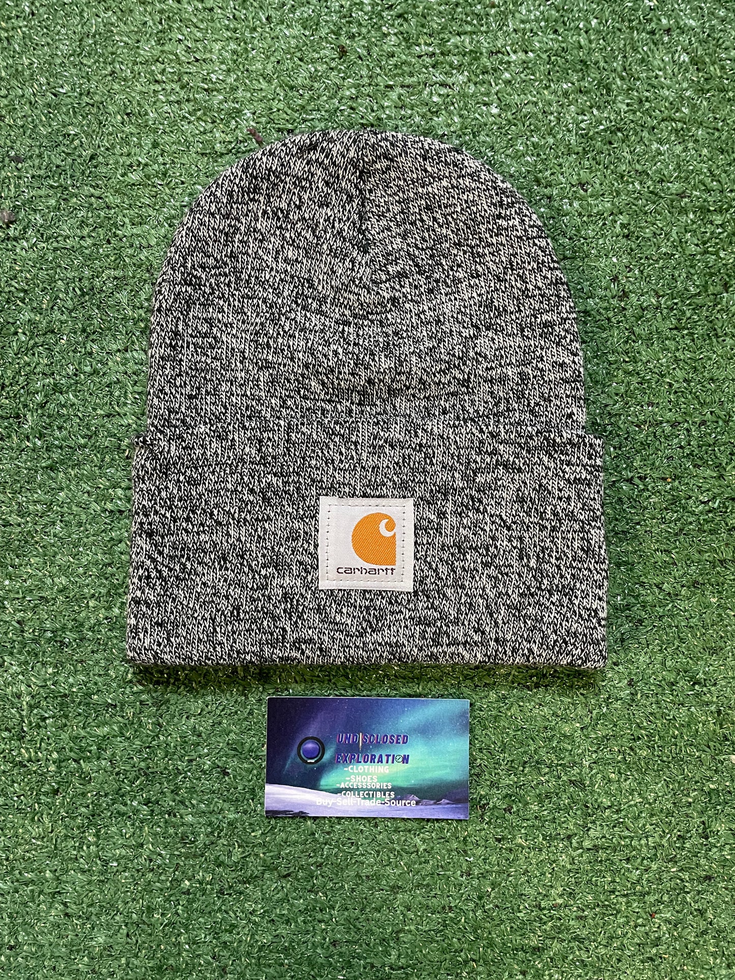 Carhartt knit cuffed black white beanie
