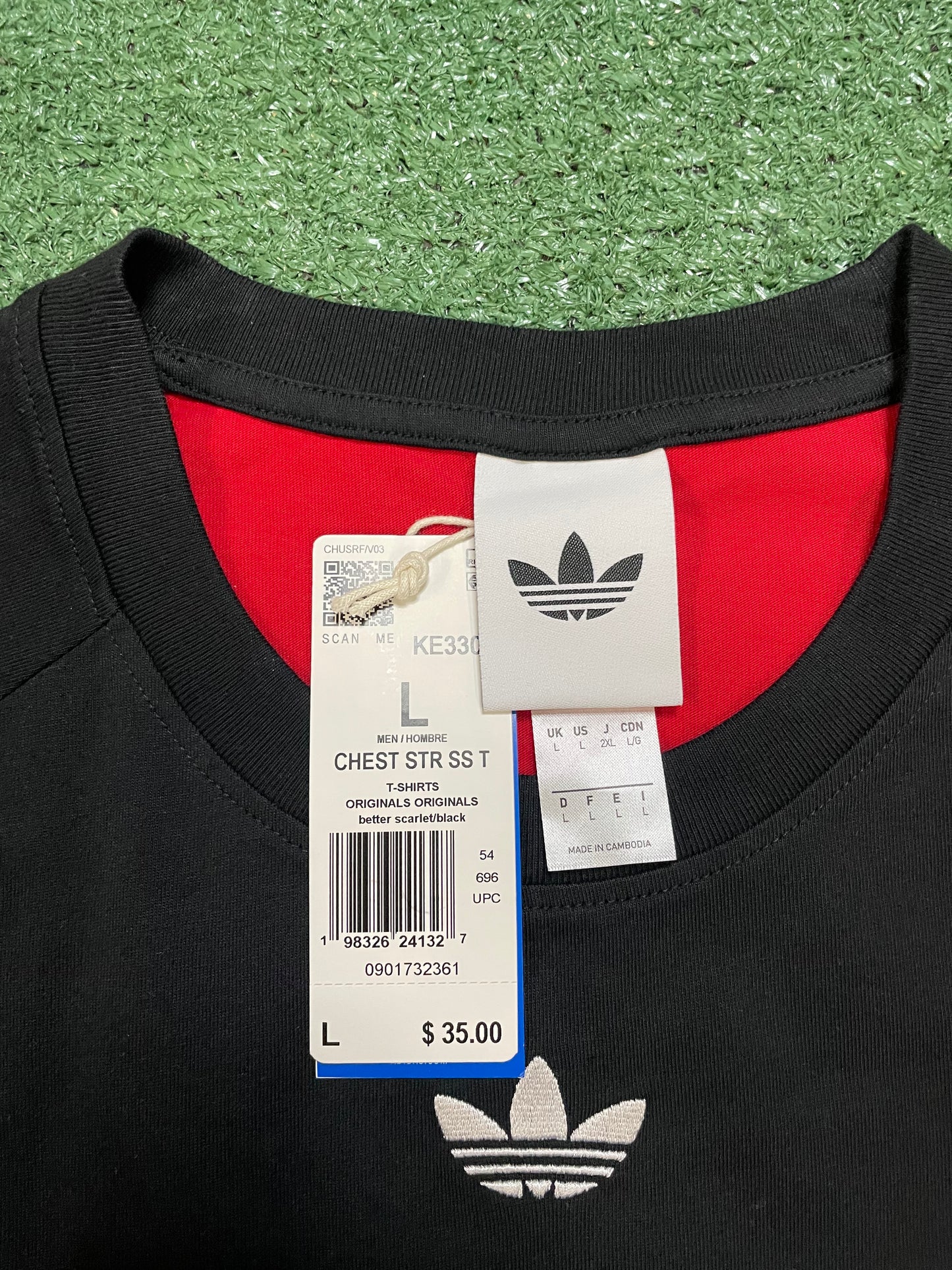 adidas black& red Chest Stripes Tee