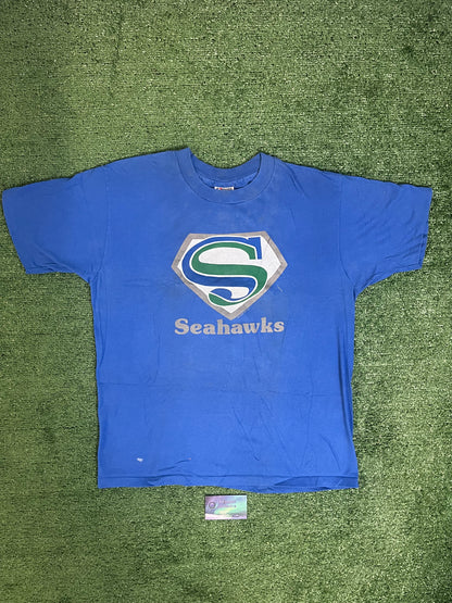 Vintage 1985 Seattle Seahawks Superman style tee