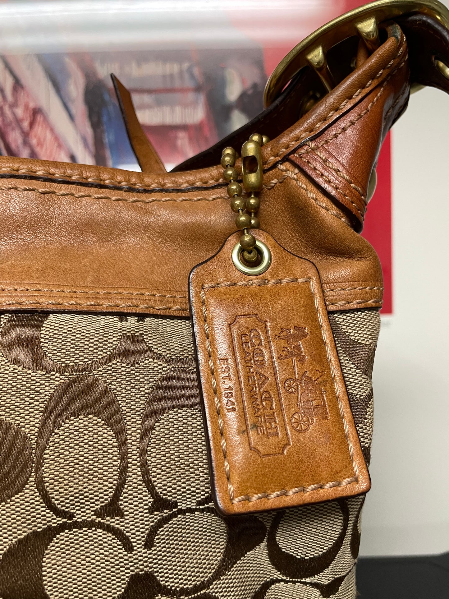 Coach brown and tan Bleecker Signature jacquard shoulder bag