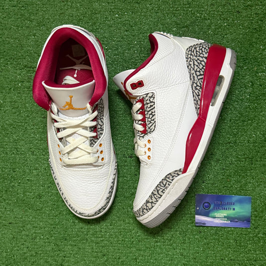 Jordan 3 Cardinal Red 9.5 Men/11 Women “Preowned”